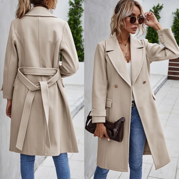 Light blush baby pink winter peacoat trench long jacket minimalist - Picture 8 of 16